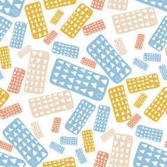 Seamless vector pattern with abstract modern doodles. Bright summer print. Trendy colorful background. Vintage geometric doodles.	