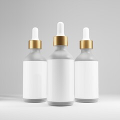  glass bottle dropper with gold cap metal white label beauty 3d mockup care cosmetic  packaging health