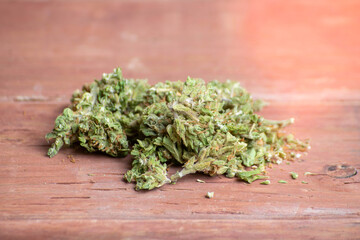 macro photo medical marijuana on planks