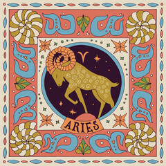 Aries zodiac sign. Horoscope. Illustration for souvenirs and social networks. - obrazy, fototapety, plakaty