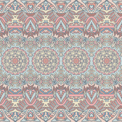 Pastel coloros victorian ornament pattern design. Ethnic seamless vintage art background.