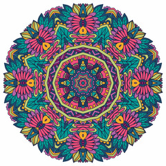 Vector seamless pattern Aztec Colorful ethnic tribal geometric psychedelic folkloric style print. Mandala floral art.