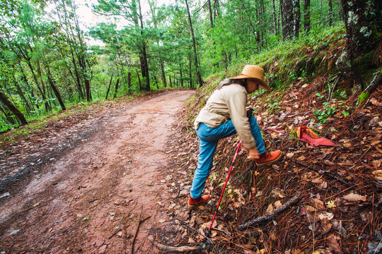 Latin Woman Walking Down The Mountain