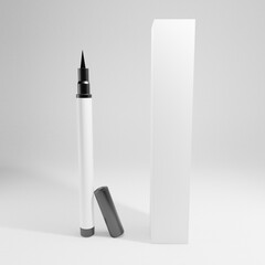  black eyeliner with black cap white label box paper white background  cosmetic beauty 3d mockup 