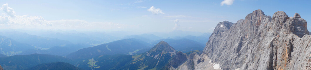 a beautiful alpine panorama of Dachstein mountain in Austria