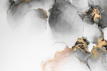 Black gold abstract background of marble liquid ink art painting on paper . Image of original...