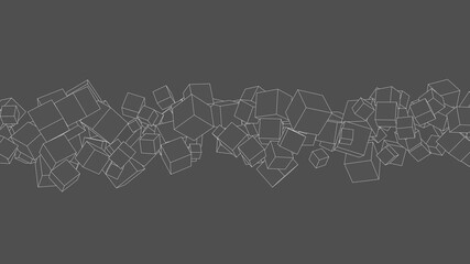 3d cubes. Sketch drawing effect. Gray background. Abstract illustration.