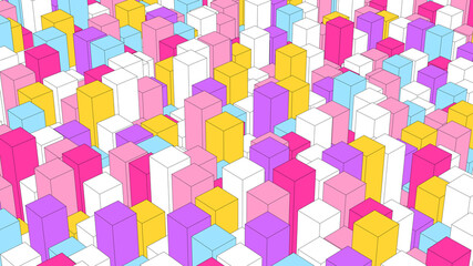 Colorful blocks waving. Sketch drawing effect, close-up. Abstract illustration, 3d render.