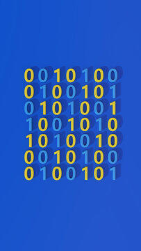 Numbers zero and one. Binary code concept. Blue background. Abstract illustration, 3d render.