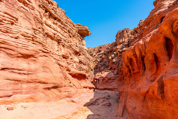 Colored Salam canyon in the Sinai Peninsula, beautiful curved limestone stones.