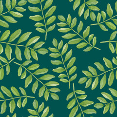 Watercolor seamless pattern with vintage leaves. Beautiful botanical print with colorful foliage for decorative design. Bright spring or summer background. Vintage wedding decor. Textile design.	