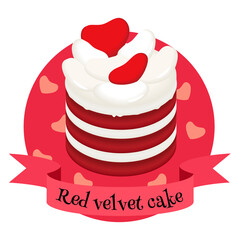 Red velvet cake traditional American dessert. Colorful illustration.