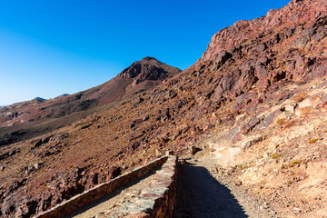Egypt, trail to Mount Moses on a bright sunny day, mountain view