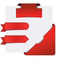 Red colored label set with shadow vector illustration. 3d label and sticker vector graphic set to use in sale, promotion, web offer, badge, discounted price tag, business card, special offer.
