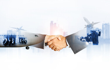 Business logistics or industry logistics and man working on logistics background ,  logistic network distribution on  Logistics Industrial Container Cargo freight ship for Concept or instant shipping