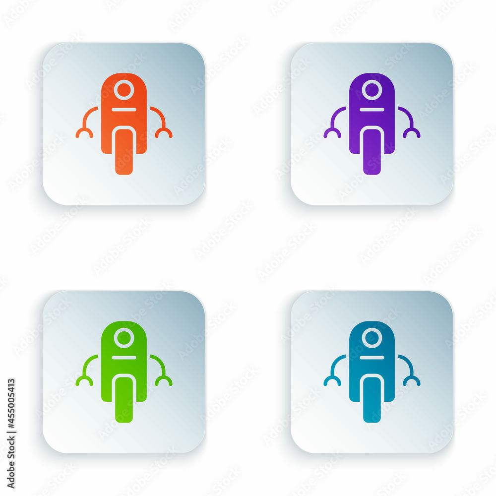 Poster Color Robot icon isolated on white background. Artificial intelligence, machine learning, cloud computing. Set colorful icons in square buttons. Vector