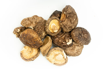 Delicious Dried Shiitake mushroom on white backgrong