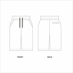 Shorts design template. Sports shorts drawing. Shorts vector. Shorts to the knee outline illustration. 