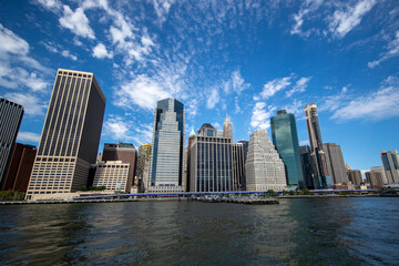 Fototapeta premium A view of the Manhattan skyline from the East River in New York City on Saturday, Sept. 4, 2021. (Gordon Donovan)
