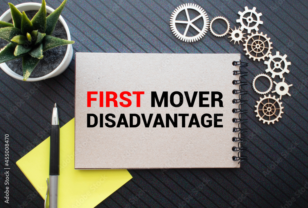 Poster text first mover disadvantage on the short note texture background