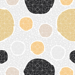 Hand drawn abstract snow balls seamless vector pattern illustration with white netting texture and stars. Great for seasonal wrapping paper, stationery, decorations and greeting cards.