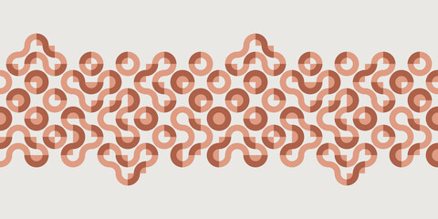 Seamless Truchet vector pattern Border. Monochrome Orange backdrop with randomly tiled geometric shapes. Vector illustration for prints, home decor, fashion fabric, carpet design.