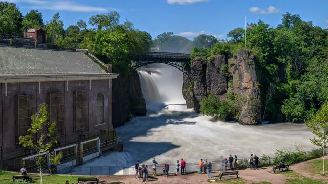 Paterson Falls, New Jersey, Timelapse Video with Strong Flow after Hurricane Ida Storm, September 4, 2021