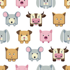 Square vector animals seamless pattern on white background