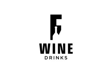 initial letter F with wine bottle logo design template