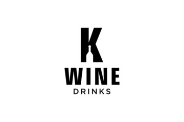 initial letter K with wine bottle logo design template