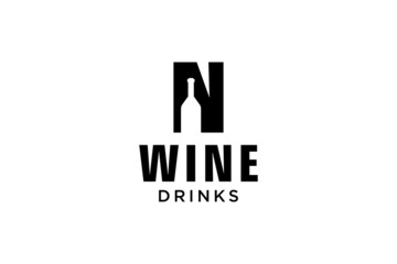 Fototapeta premium initial letter N with wine bottle logo design template