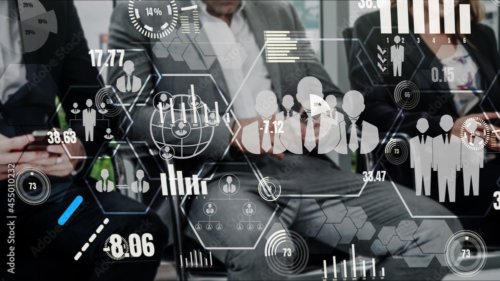 Poster human resources recruitment and people networking conceptual . modern graphic interface showing prof