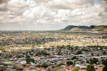 Aerial view of Juba, South Sudan with Jebel Kujur in the background.