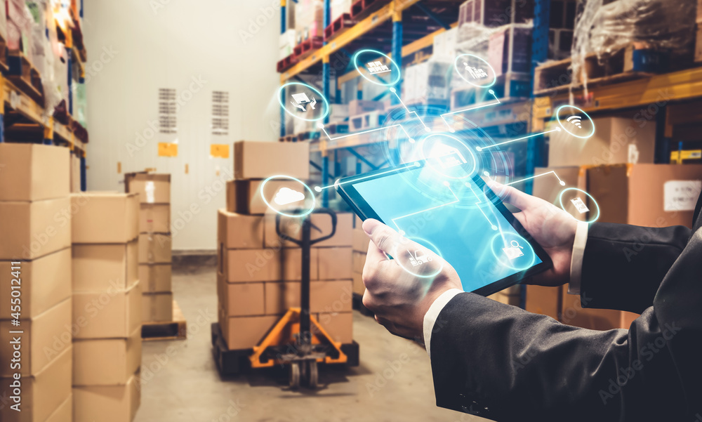 Poster smart warehouse management system with innovative internet of things technology to identify package 
