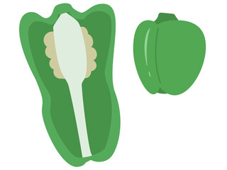 ピーマン　イラスト　緑色　野菜　かわいい　シンプル
