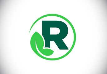 Initial R monogram alphabet with leaf. Eco-friendly logo concept. Font emblem. Modern vector logo for ecological business and company identity