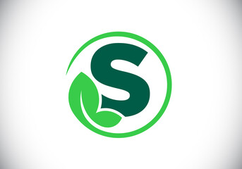 Initial S monogram alphabet with leaf. Eco-friendly logo concept. Font emblem. Modern vector logo for ecological business and company identity
