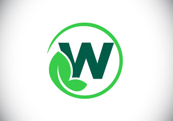 Initial W monogram alphabet with leaf. Eco-friendly logo concept. Font emblem. Modern vector logo for ecological business and company identity