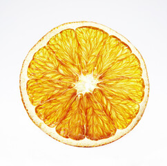 Vibrant, healthy dehydrated orange slices isolated on white background