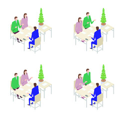 ビジネスマンと面談をする男性と女性　バリエーションセット