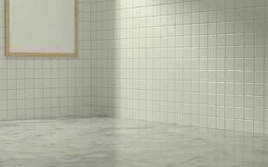 3D Product stage in bathroom scene with morning sun light