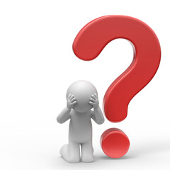 3d man thinking beside big question mark.