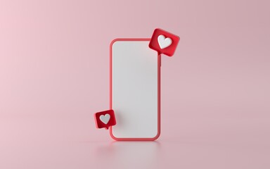 3D phone illustration with social media like notification button