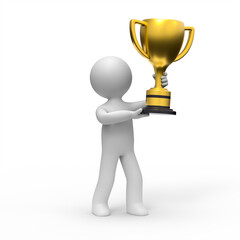 businessman -3d man holding gold trophy