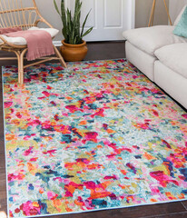 Modern geometric multicolour living area interior room rug texture design.