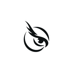 Inspiration Design Vector Logo Circle Bird, Eagle, Eye, Feather, Hawk, Black
