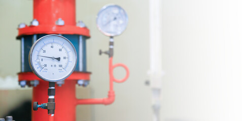 pressure gauge psi meter in pipe and valves of fire emergency system industry.