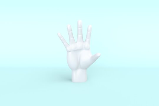 Minimal empty top view hand extended isolated on blue background. 3D rendering