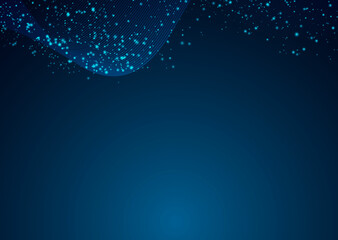 Abstract digital wave blue on dark background. Wire frame 3D mesh network line, design sphere, dot and structure. Vector illustration eps 10.