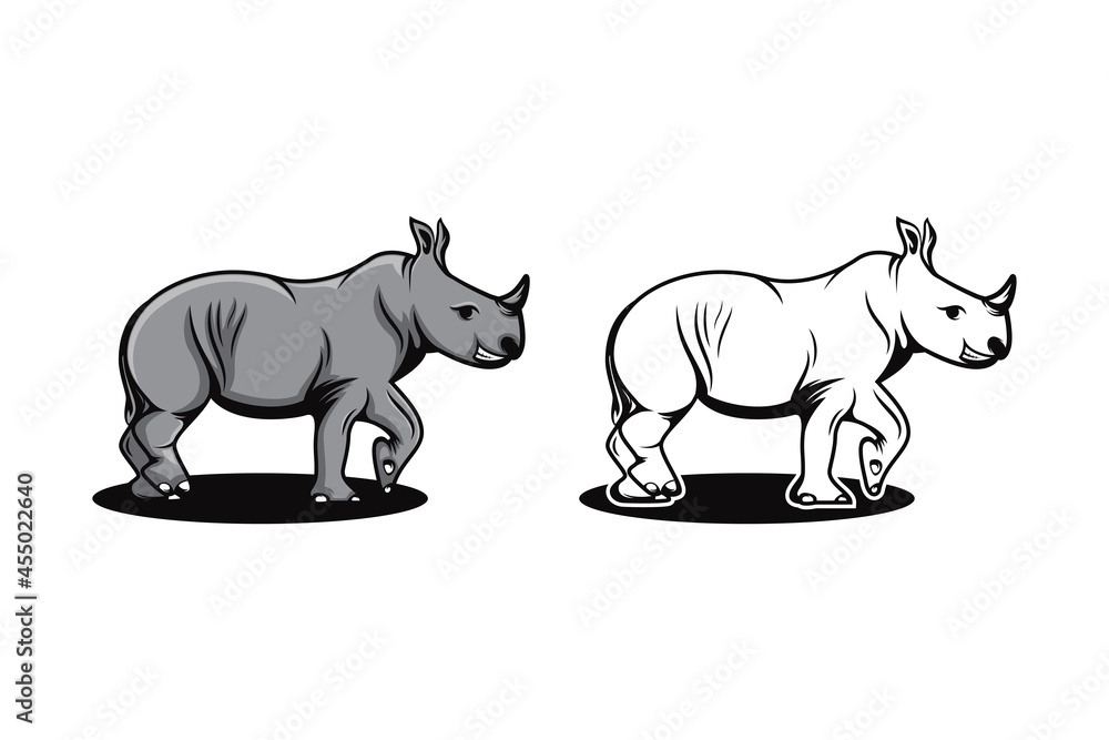 Poster collection of vector logo rhino. brand logo in the shape of a rhino. two style can be selected. hori